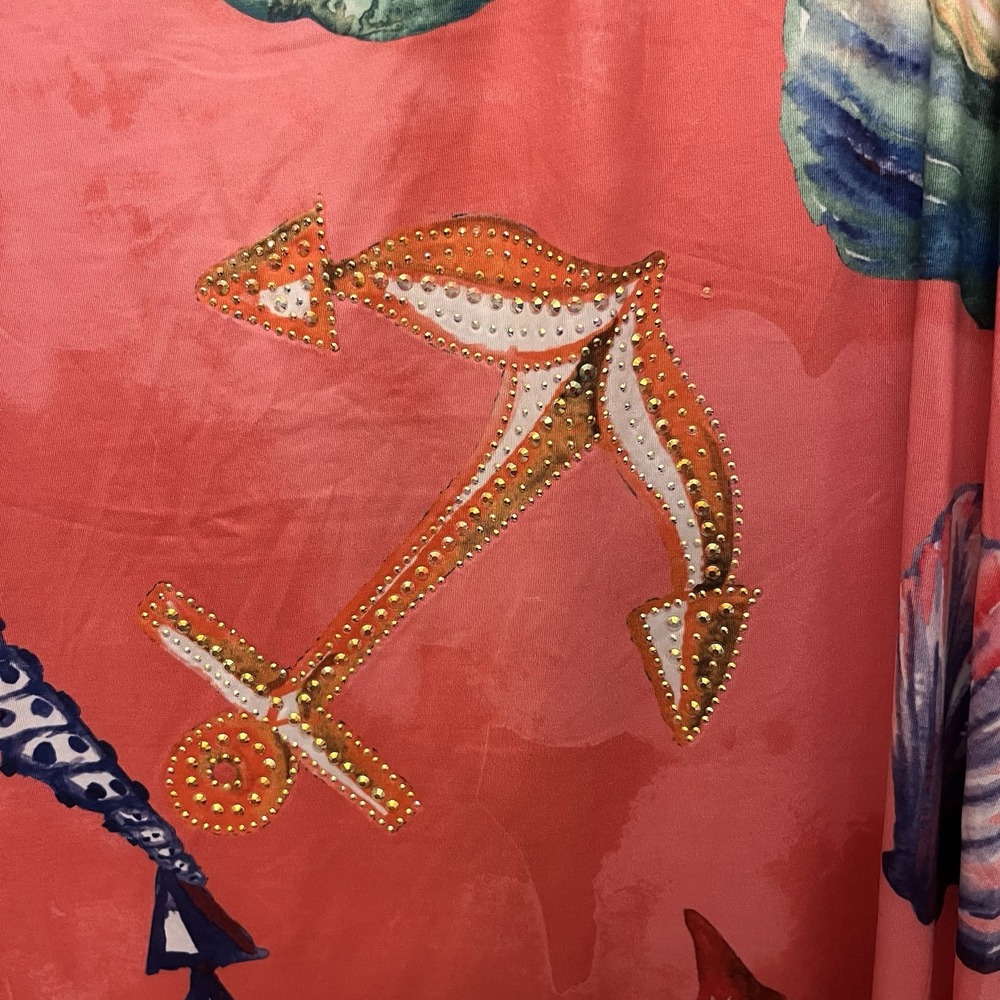 Shoreline Women's Dress Coral With Aquatic Design Gold Studded Anchor Sz L/XL - Picture 3 of 7